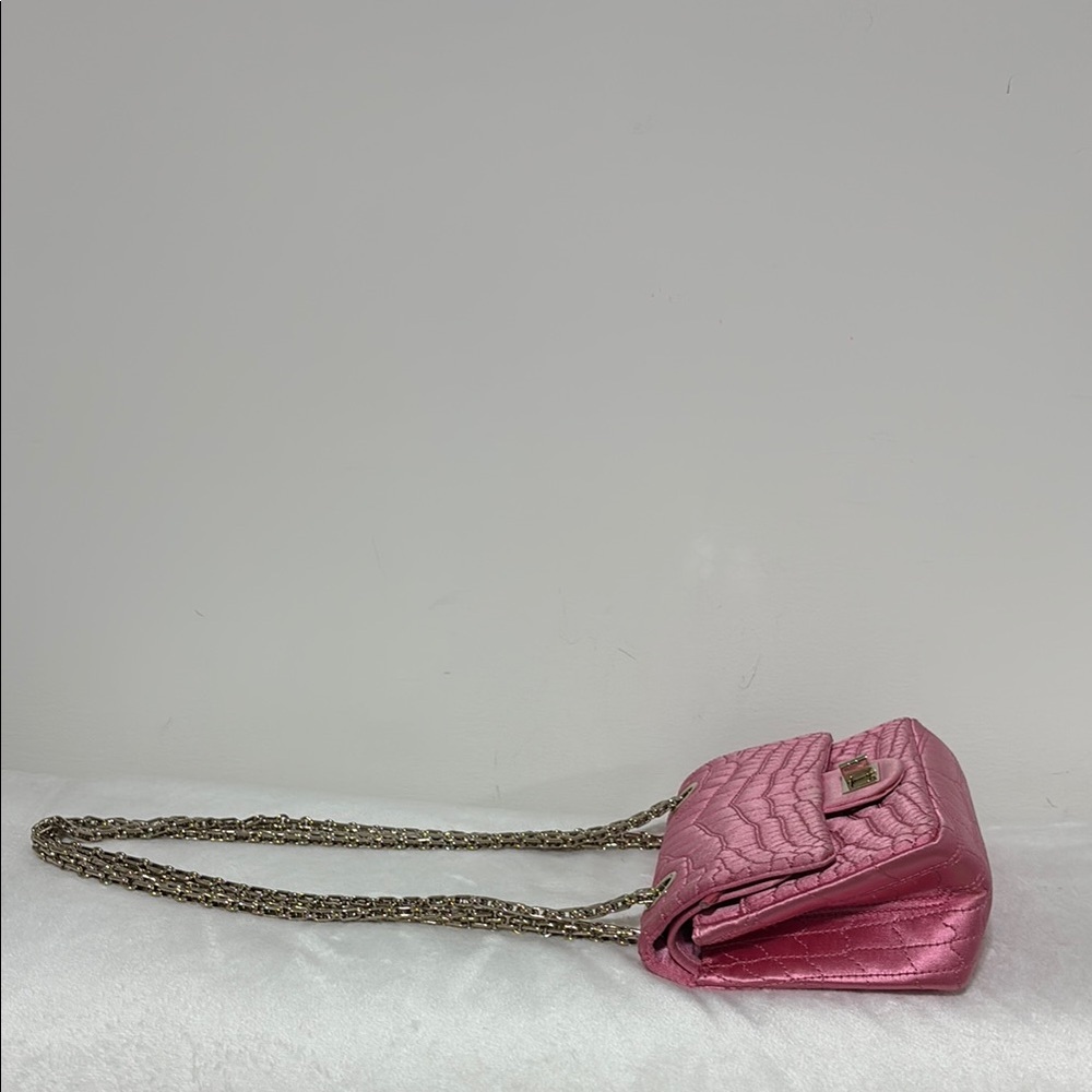 Chanel Authentic Pink Satin Silk Croc Embossed 2.55 Mini Double Flap Bag - Picture 2 of 16